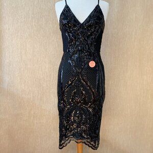 Chi Chi London Margot Black Sequin Bodycon Midi Dress UK Size 10